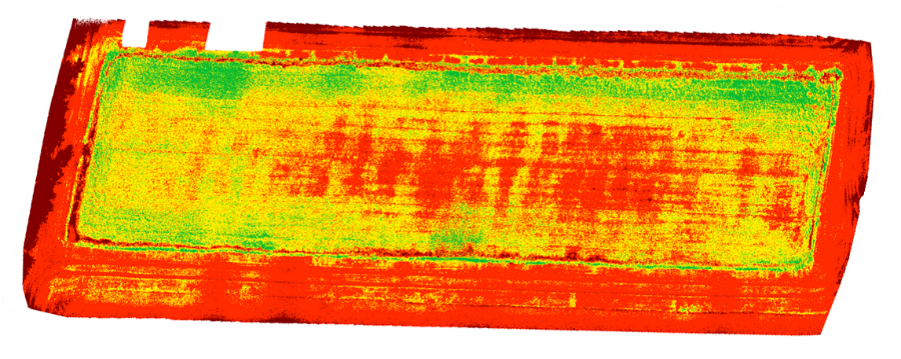 A field is displayed in red, yellow, and green to represent infrared.