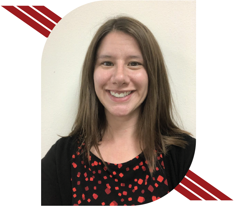 Picture of Kathryn Jones with red graphics.